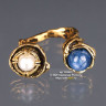 Кольцо "Крапона двойное" с кианитом и жемчугом 