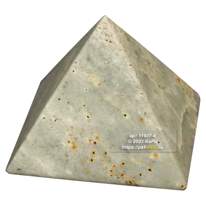 Пирамида из офиокальцита Пирамида изготовлена из офиокальцита, цена указана за 1 штуку. На фото типовое изделие, оригинал может отличаться по размеру и весу (в пределах 10%), цвету, рисунку камня. 