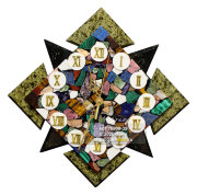 Часы настенные из разных камней и змеевика "Звездный квадрат"