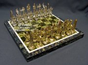 Шахматы "Фараон" с доской из змеевика и металлическими фигурами