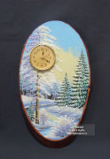 Часы-срез дерева с рисунком "Зима"  СД-1,5 