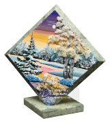 Срез каменный с рисунком акриловыми красками "Зима" на подставке СК-0,5п