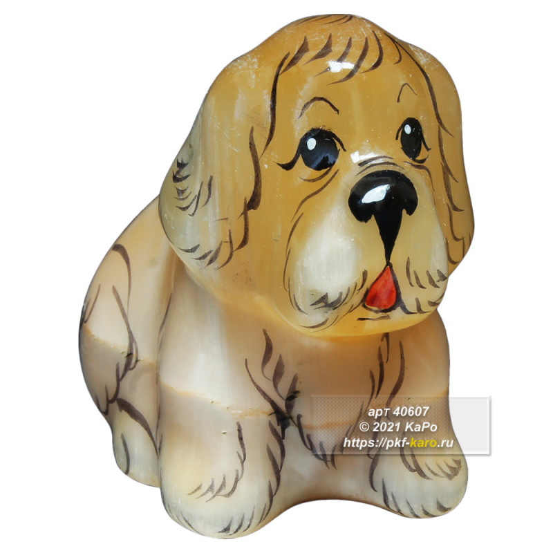 Собака Кокер-Спаниель из селенита 40607 Собака Кокер-Спаниель из селенита. На фото типовое изделие, оригинал может отличаться по размеру и весу (в пределах 10%), цвету, рисунку камня. 