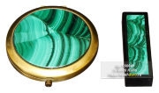 Подарочный набор для женщин: Флешка из малахита 32 GB + Зеркало карманное круглое из малахита под бронзу 