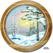 Образец рисунка каменной крошкой на деревянной тарелке