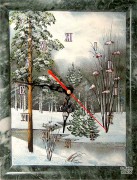 Часы настенные из змеевика "Панно №2,5 - Зима", с рисунком
