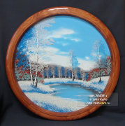 Тарелка деревянная с рисунком "Зима"  ТД-60