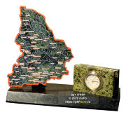 Настольный  прибор из змеевика "Карта Свердловской области"  с часами