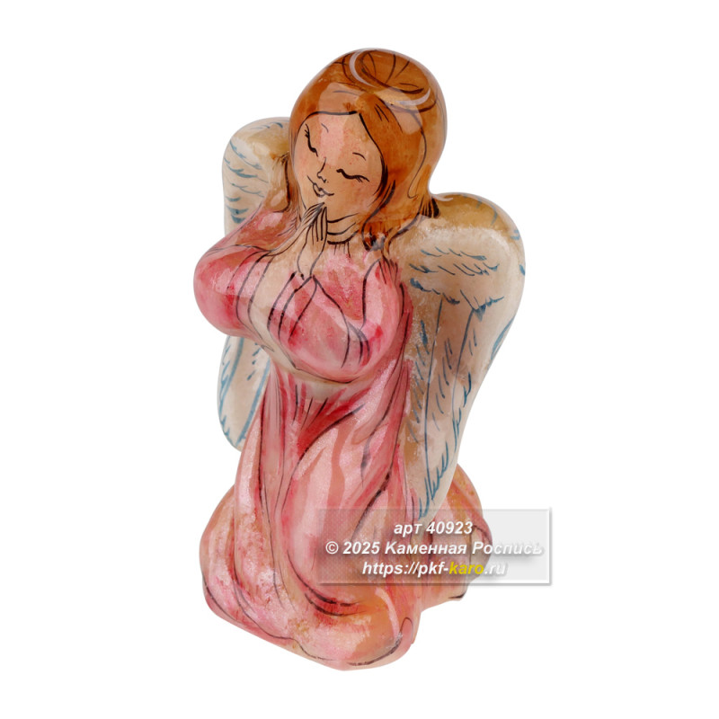 Ангелочек из селенита Ангелочек из селенита - это оригинальный и необычный сувенир, сделанный из натурального камня. Селенит - это минерал жёлто-оранжевого цвета, который имеет красивый блеск и текстуру. Фигурка из камня селенит является уникальным и оригинальным сувениром, который может стать отличным подарком.
Расписана вручную акриловыми красками. На фото типовое изделие, оригинал может отличаться по размеру и весу (в пределах 10%), цвету, рисунку камня. 