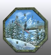 Часы настенные из змеевика "Восьмигранник №3,5 - Зима", с рисунком