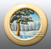 Тарелка деревянная с рисунком "Зима" 
