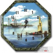 Часы настенные из змеевика "Восьмигранник №3,5", с морским пейзажем