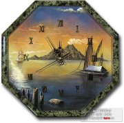 Часы настенные из змеевика "Восьмигранник №3,5", с морским пейзажем