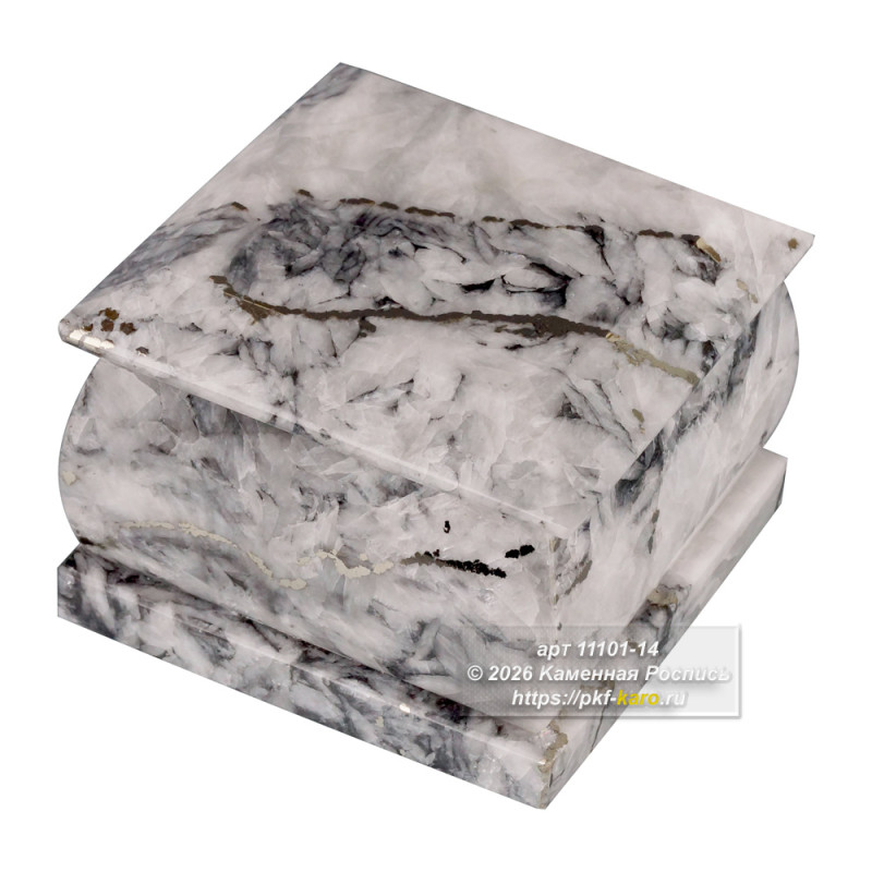 Шкатулка из магнезита со съемной крышкой  Лаконичная шкатулка выполнена из светлого магнезита, который ценится за свою благородную текстуру и спокойный оттенок. Модель оснащена удобной съёмной крышкой, плотно прилегающей к основанию. Тщательная полировка подчёркивает природный рисунок материала, превращая шкатулку в изящный и функциональный элемент декора.
Внутренние размеры шкатулки: 60х60х35 мм.
На фото типовое изделие, оригинал может отличаться по размеру и весу (в пределах 10%), цвету, рисунку камня. 