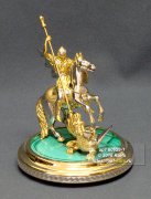 Кабинетная скульптура "Георгий-Победоносец" из металла и малахита
