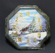 Часы настенные "Восьмигранник №2 - Зима" из змеевика, с рисунком