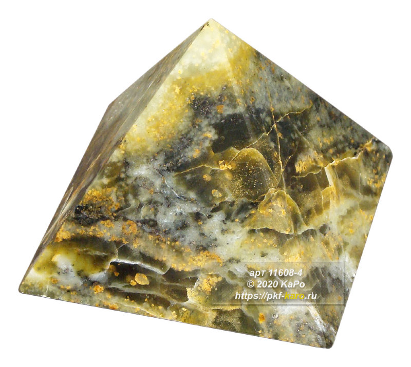 Пирамида из офиокальцита  Пирамида изготовлена из офиокальцита. На фото типовое изделие, оригинал может отличаться по размеру и весу (в пределах 10%), цвету, рисунку камня. 
