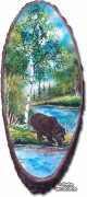 Образец рисунка нарисованного каменной крошкой на срезе дерева
