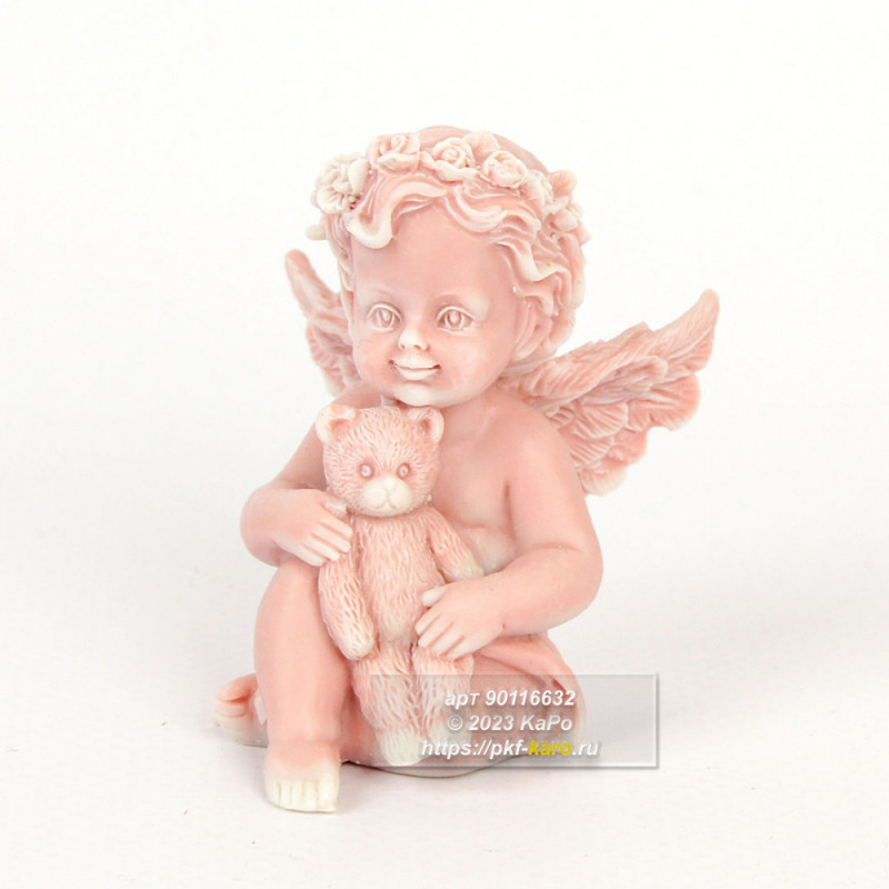 Ангелочек с игрушкой из мрамолита  Ангелочек с игрушкой из мрамолита. На фото типовое изделие, оригинал может отличаться по цвету и рисунку камня.