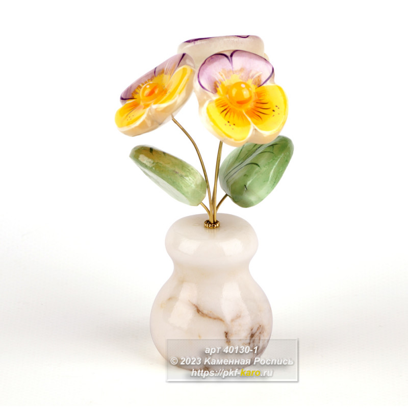 Цветы в горшочке из ангидрита  Цветы в горшочке из ангидрита. На фото типовое изделие, оригинал может отличаться по размеру и весу (в пределах 10%), цвету, рисунку камня. 