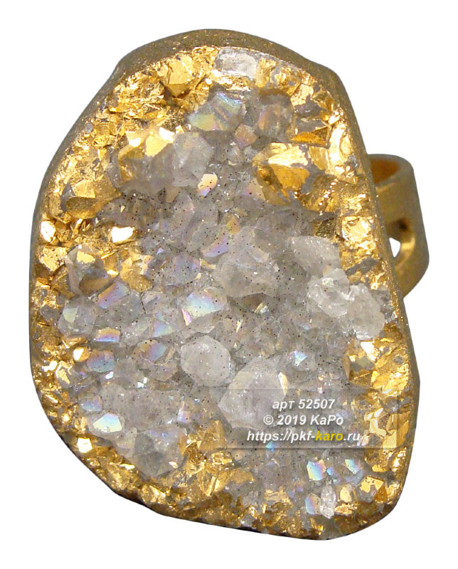 Кольцо с друзой минерала Кольцо с друзой минерала 20-30 мм. Возможна самостоятельная регулировка кольца. На фото типовое изделие, оригинал может отличаться по размеру и весу (в пределах 10%), цвету, рисунку камня. 