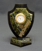 Часы из змеевика "Щит" малый с логотипом из никеля