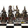Шахматный ларец с фигурами из бронзы "Римские" с доской из долерита, мрамора, дерева, малахита