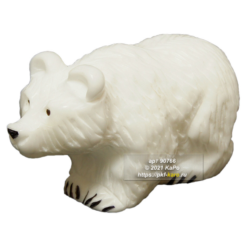 Медведь белый из кальцита  Фигурка из кальцита "Медведь белый". На фото типовое изделие, оригинал может отличаться по размеру и весу (в пределах 10%), цвету, рисунку камня. 